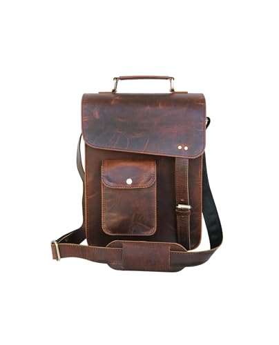 leather messenger bag laptop case office briefcase gift for men computer distressed shoulder bag - style: 13 Inches Dark