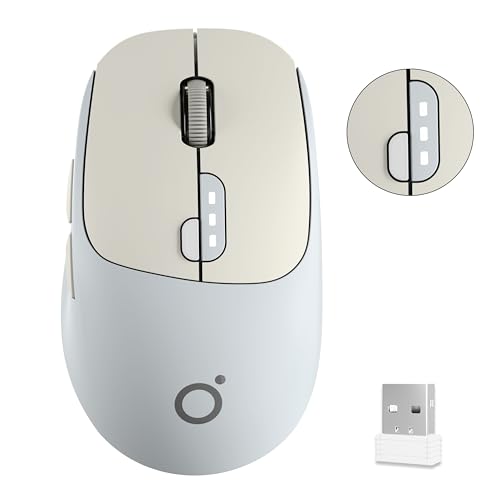 SEUNKWANG Dual-Mode Wireless Mouse with Visible Battery Indicator, Silent Rechargeable Bluetooth & 2.4G Computer Mouse, 1600 DPI, One-Click Desktop Privacy Key, Portable Mice for Laptop/PC/Mac - Grey - color: Grey
