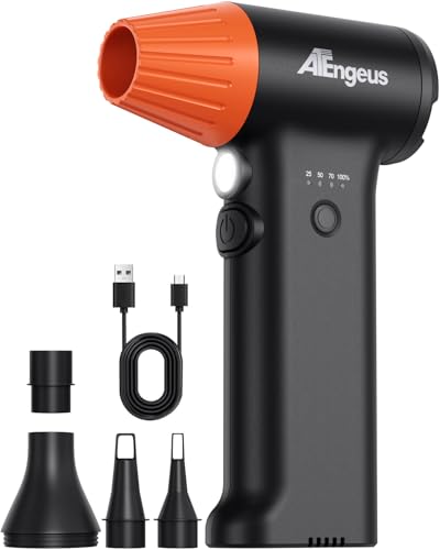 ATEngeus Compressed Air Duster, Stepless Speed Electric Air Duster with Storage Case, Cordless Air Duster with LED Replace Canned Air, 6 Accessories Air Blower, Keyboard Cleaner for Car, PC, Home
