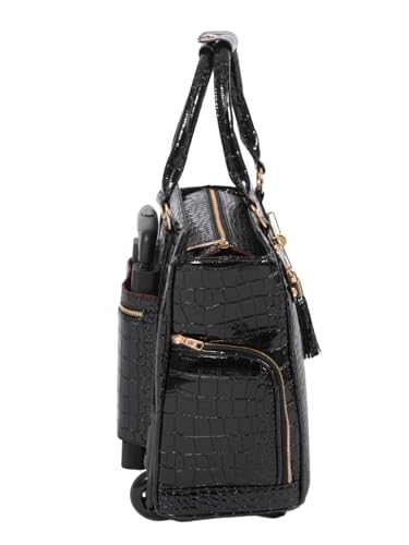 JKM & Company Rolling Laptop Bag for Women | Designer Wheeled Briefcase | Fits 13-17" Laptops | Office Travel Computer Case - color: Cosmopolitan (Petit-black)
