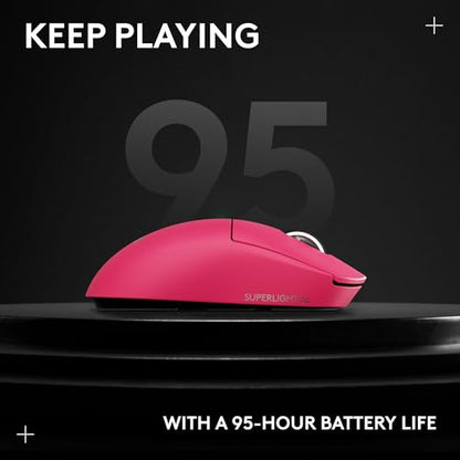 Logitech Pro X Superlight 2c Wireless Gaming Mouse 51g Compact - Magenta | 51g compact mini size, symmetrical shape, <8 kHz polling, 44K DPI, PowerPlay charging, USB-C, for PC/Mac - color: Magenta, size: Compact, style: Mouse