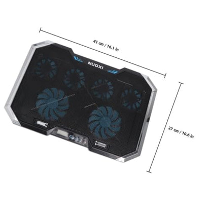 Silent Laptop Cooling Pad and RGB LED Display Adjustable Height Stand with 6 Fans USB Charging Ports for Efficient Cooling and Comfortable Use