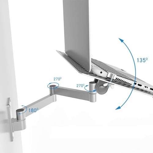 Monitor and Computer Stand, Wall Mount Computer Stand Extra Long Arm Stand with Tray, Ventilated Cooling Platform, Laptop Tray, Full Motion Articulating Laptop Tray