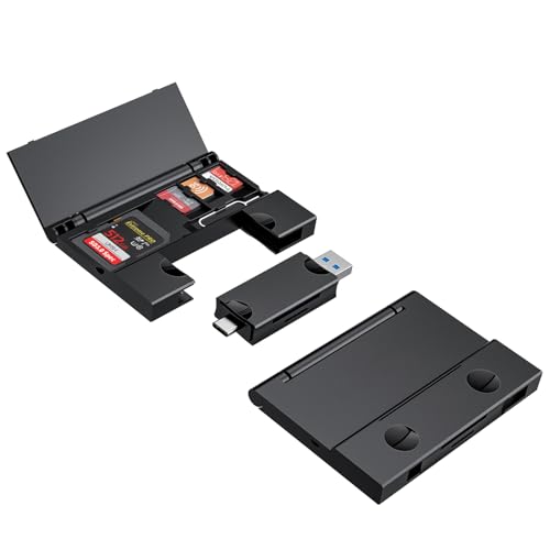 RayCue Multi-Function Card Reader Storage Box, USB3.0 High Speed Mobile Phone Memory/TF Card/SD Card/SIM Card/Card Pin Type-c Storage Box, for Type-c Laptop, iPhone, etc, Black - color: Black
