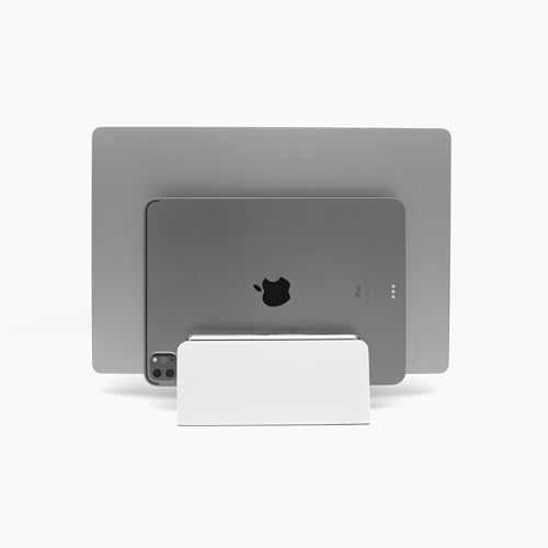 Raico Verical Laptop Stand MacBook Walnut Wood Dual Laptop Vertical Setup Holder Stand (Matte White, Dual Slot | Adjustable) - color: Matte White, size: Dual Slot | Adjustable