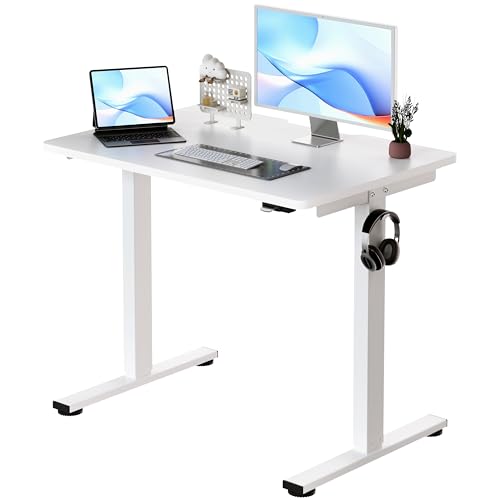 Okin Small Electric Standing Desk, 36" x 24" Whole Piece Height Adjustable Desk, White Sit to Stand Computer Workstation for Home Office - color: White, size: 36 Inch