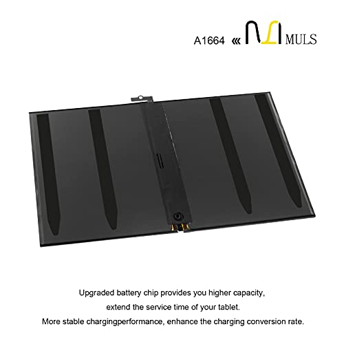 MULS A1664 Tablet Battery for iPad Pro 9.7'' (2016, Wi-Fi/Cellular) A1673 | A1674 A1675 020-00823 MLMW2LL/A MLN02LL/A MLMN2LL/A MLMV2LL/A MLMY2LL/A MLMQ2LL/A MLMX2LL/A MLN12LL/A MM172LL/A MM192LL/A - size: 8.86*6.50*1.18 in A1664