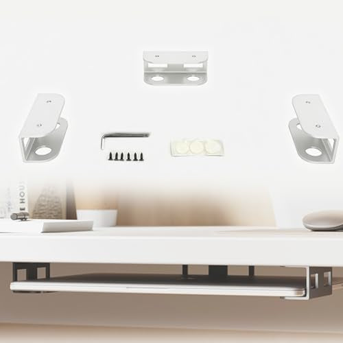 Under Desk Laptop Mount - Metal Under Desk Shelf Holder with Anti-Scratch, Laptop Wall Holder for Keyboard, Devices Thickness <1.6'' (White) - color: white