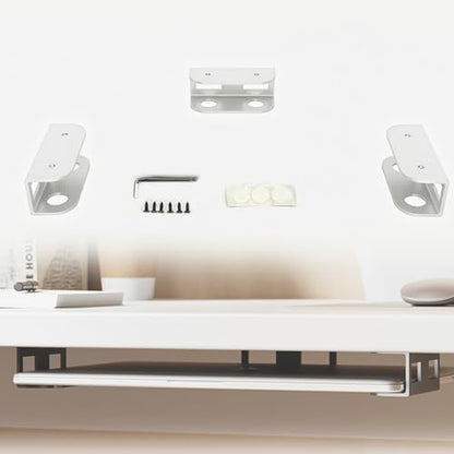 Under Desk Laptop Mount - Metal Under Desk Shelf Holder with Anti-Scratch, Laptop Wall Holder for Keyboard, Devices Thickness <1.6'' (White) - color: white