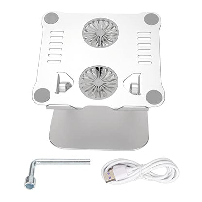 Aluminum Alloy Laptop Stand with 2 Cooling Fans, Foldable Adjustable Laptop Cooling Stand for 10 to 17.3in Laptops, Ergonomic Portable Holder with Dual Fan Heat (Silver) - color: Silver