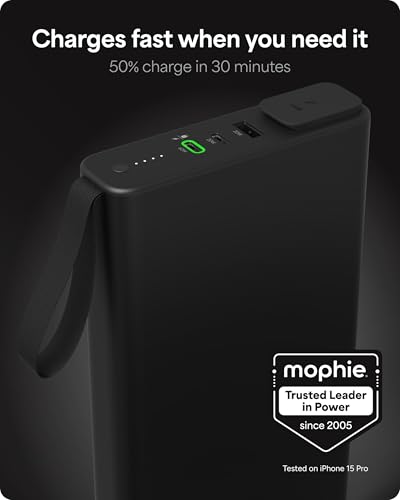 mophie powerstation pro AC (2023)-27,000 mAh External Battery compatbile With MacBook&iPad Portable PD battery with 100W of AC&60W USB-C Fast Charge integrated carry strap-USB-C cable included, Black - size: 27,000 mAh, style: Gen 2