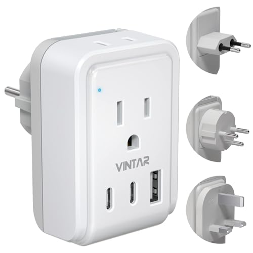 VINTAR Israel Adapter Plug Kit, UK Adapters for Travel with 3 USB Ports (2 USB C) and 2 American Outlets, Type C,G,H Swap&Adapt Attachments, Adapter for Europe and UK Israel Ireland Iceland - style: Type C/G/H-Most of Europe,UK,Israel