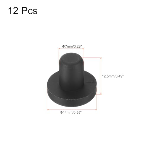 uxcell High Temp Silicone Plug Mount Dia 7mm/0.28 inch t Shaped Rubber Stopper Hole Plugs for Powder Coating Plating Waterproof Plugs Sealing Plugs Black Pack of 12(OD 14mm) - size: 7x14mm