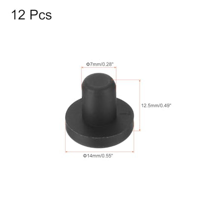uxcell High Temp Silicone Plug Mount Dia 7mm/0.28 inch t Shaped Rubber Stopper Hole Plugs for Powder Coating Plating Waterproof Plugs Sealing Plugs Black Pack of 12(OD 14mm) - size: 7x14mm