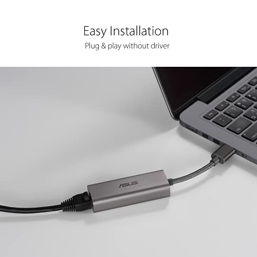 ASUS USB-C2500 2.5G Ethernet USB Adapter Supports Wired Network Connection Mac OS, Linux, Windows, Backward Compatible on 1G/100Mbps, Ideal for Gaming, TAA Compliant