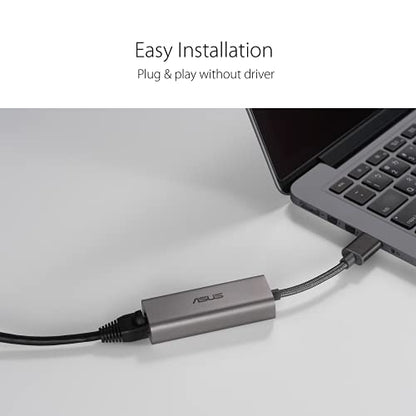 ASUS USB-C2500 2.5G Ethernet USB Adapter Supports Wired Network Connection Mac OS, Linux, Windows, Backward Compatible on 1G/100Mbps, Ideal for Gaming, TAA Compliant
