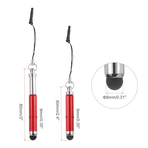 MECCANIXITY 5pcs Metallic Stylus Pen Retractable Aluminum Alloy Mini Capacitive Pens for Universal All Touch Screen Devices, Red - color: Red
