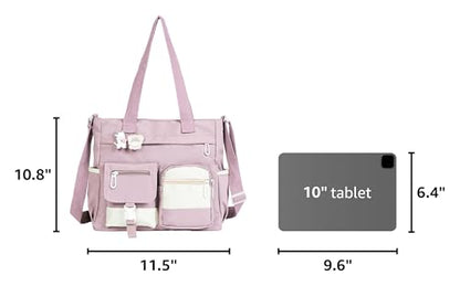 Phaoullzon Cute Messenger Bag Kawaii Crossbody Purse for Teen Shoulder Tote | Gifts for Girls/ Women, Nylon Japanese College Satchel Travel Work Gym Handbag - color: Purple, style: Medium