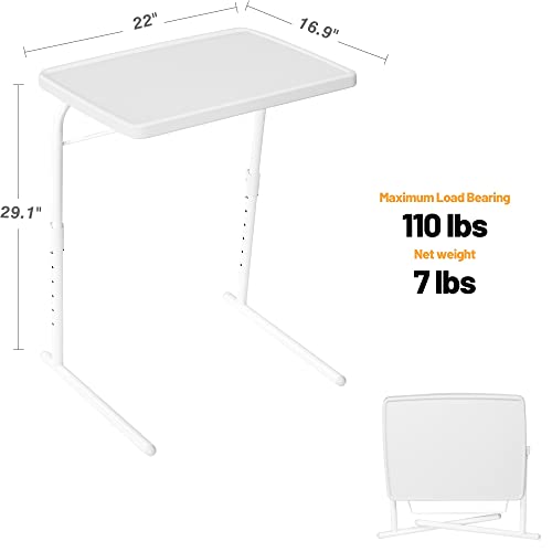 Allpop Max TV Tray Table, Large TV Dinner Tray for Eating, Adjustable Tray Stand on Couch & Bed, Folding Laptop Table with 6 Heights & 3 Tilt Angles, White - color: White, size: Allpop-Max TV Tray