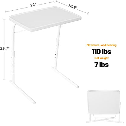 Allpop Max TV Tray Table, Large TV Dinner Tray for Eating, Adjustable Tray Stand on Couch & Bed, Folding Laptop Table with 6 Heights & 3 Tilt Angles, White - color: White, size: Allpop-Max TV Tray