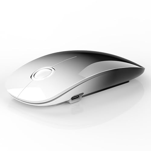 RAPIQUE Bluetooth Mouse for MacBook Pro/Air/Neo, iPad, Type C Rechargeable Dual-Mode Wireless Mouse for 3 Devices (BT5.1 + 2.4G), Silent Click, Sleek Slim, Portable for Laptop/Surface- White to Black - color: White to Black Gradient