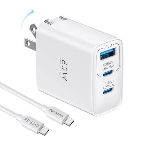 65W USB C Charger Block, 3 Ports GaN Wall Charger Foldable Compact Type C Fast Charger Charging for MacBook Pro/Air, for iPhone 16/16 Pro/16 Pro Max/15 Pro, for Samsung Galaxy S24/S23, White - color: White, size: 65W, style: 1-pack