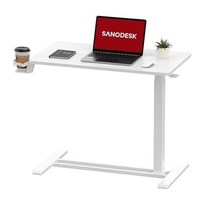 SANODESK Mobile Standing Desk with Hidden Wheels,Pneumatic Laptop Desk Rolling Computer Cart Movable Height Adjustable Small Sit Stand Desk for Home Office(27.6" W x 15.7" D, White) - color: White, size: 28x16