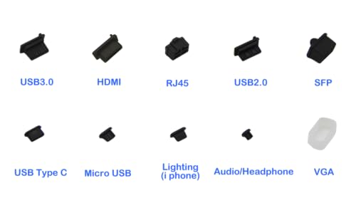 Silicone Universal Anti Dust Cover Plug Kit Stopper Cap for USB C/A Micro USB Lightning Ethernet RJ45 HDMI DP SFP Computer PC Laptops Phones Audio Devices Electronics Black 10Sizes 100Pcs - size: 10Sizes