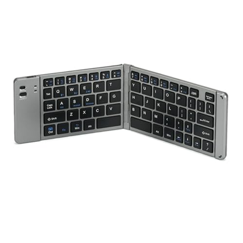 Guiheng Foldable Keyboard - Portable Rechargeable Full Size Ultra Slim Mini Folding Wireless Travel Keyboard for iOS Android Windows Smartphone Tablet and Laptop(Grey)