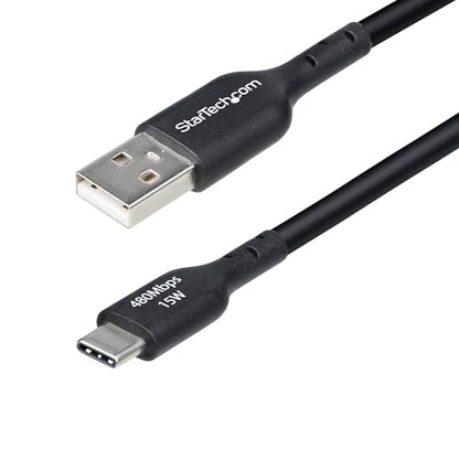 StarTech 15ft/4.5m USB-A to USB-C Charging Cable, 3A, Black (USB2AC15FBKE) | USB 2.0 480Mbps, TPE jacket, Black, Male to Male, Aluminum braided shield, 15W, Charge and Sync - color: Black, size: 15 ft, style: 1-Pack