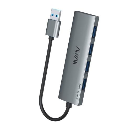 USB 3.0 Hub, 4 Port USB Hub Splitter, USB A Expander Portable USB Adapter Multiport Data Hub for Laptop, iMac Pro, MacBook Air, Mac mini/Pro, Surface Pro, USB Flash Drives, and Mobile HDD-Grey