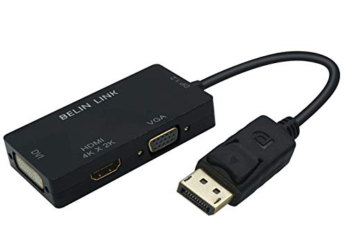 DP to HDMI VGA DVI Adapter Displayport to HDMI 4K Adapter 3 in 1 Display Port to HDMI VGA DVI Converter Male to Female Gold-Plated (Rectangle Black) - color: Black