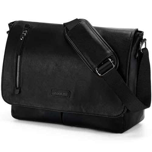 VX VONXURY Messenger Bag for Men, Pu Leather 14 Inch Laptop Briefcase Bag for Work Bussiness and School,Black - color: 14 Inch Black-all Pu Leather