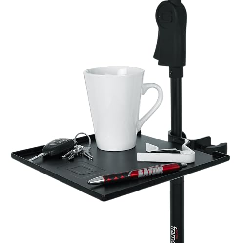 Gator Frameworks Microphone Stand Utility Shelf; 9" x 9" (GFW-SHELF0909) | Steel Tray Secures Accessories with Raised Edges and Clamps to Most Mic Stands 10 lb Weight Capacity - size: 9" x 9" Utility Shelf, style: 9" x 9" Shelf