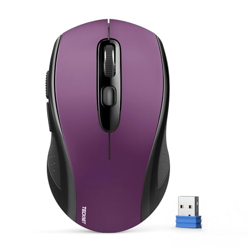 TECKNET 2-in-1 Bluetooth Mouse (BT 5.0/3.0+2.4Ghz), 6-Level 4000 DPI-Purple | BT 5.0/3.0 & 2.4G wireless mouse with 4000 DPI, silent clicks, ergonomic design, and USB receiver for laptop and PC. - color: Purple