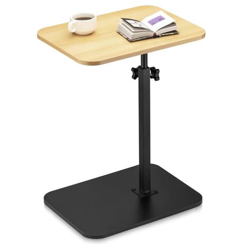 ZEAPTAC C-Shaped Side Table, 360° Swivel Height Adjustable, Lightweight Portable TV Tray Snack End Table for Couch Sofa Bed Small Spaces-Oak - color: Oak