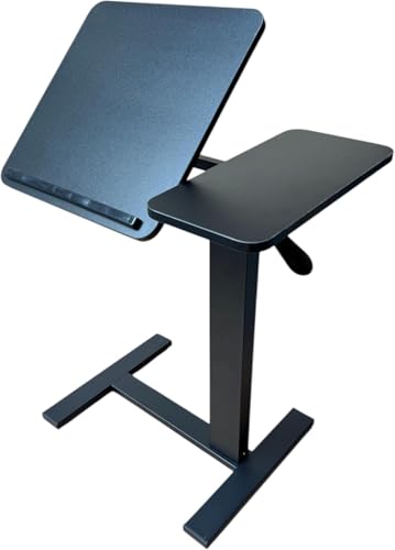 WSA Adjustable Standing Desk with Wheels Pneumatic Height Adjustable Rolling Laptop Desk Tiltable Mobile Computer Workstation Overbed Bedside Table for Home Office Sofa Couch & Hospital Bed (Black) - color: Black