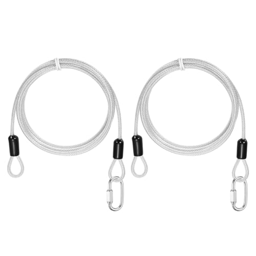 PATIKIL Security Cable Lock (5/32" Dia 4.9ft, Clear)(2 Set) Vinyl Coated 304 Stainless Steel Double Loop Flexible Wire Rope Safety Cable with Quick Links Locking Connectors - color: Clear, size: 4.9ft x 5/32"