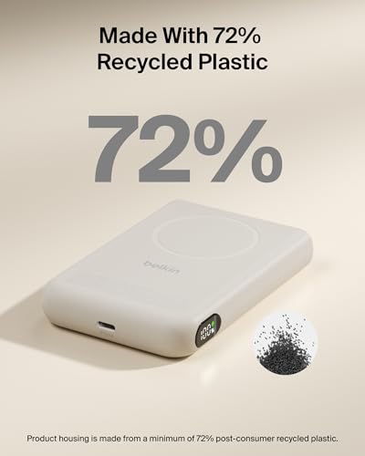Belkin 10000mAh Qi2.2 25W MagSafe Power Bank with Kickstand and Display | Wireless Charging Battery Pack, iPhone 17, Air, Pro, Pro Max, Google Pixel 10, Digital Battery Display, Magnetic - color: Sand