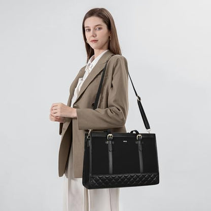Keyli 3pcs Laptop Bag for Women,15.6 Inch Canvas Tote Bag Work Bags Large Business Computer Briefcase Shoulder Handbag Purse - color: S-black