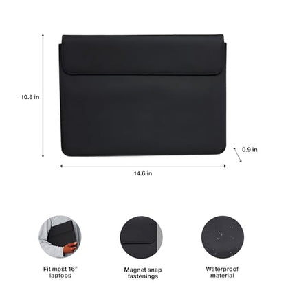 RAINS Laptop Portfolio 15-16" in – Waterproof Sleeve Case for Men and Women | Waterproof PU laptop sleeve for men and women; fits 15-16 in laptop, soft lining, flap closure, slim protective tech case - size: 15-16 Inches