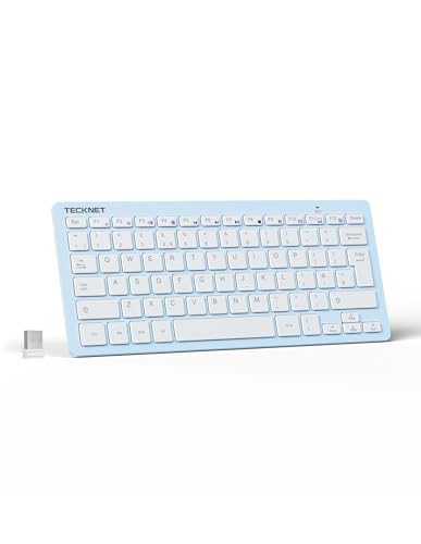 TECKNET 2.4G Wireless Keyboard - Mini Compact Keyboard with Media Hotkeys, 12-Month Battery Life, Compatible with PC, Desktop, Laptop, Smart TV(Blue) - color: Blue