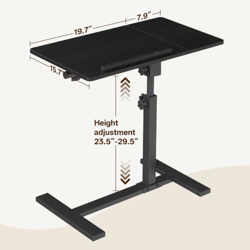 Overbed Table with Wheels Rolling, Adjustable Mobile Bedside Desk, Flip-Top, Laptop Table, C Shaped End Side Table for Couch, Sofa, Bed, Recliner and Home Use, Large Black - color: Large Black