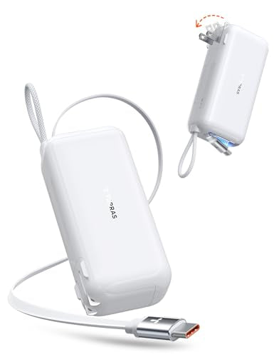 TORRAS EasyGo 10000mAh Power Bank, 3-in-1 45W USB-C Portable Charger | Wall Plug and 3.3ft Retractable USB-C Cable, Fast Charging Battery Pack for iPhone 17/16 Pro Max, Samsung, MacBook and iPad