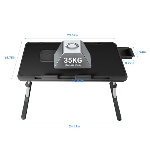 Adjustable Laptop Lap Desk with Cooling Fan USB Light for Adults 60 * 40cm,Black - color: Black+holder,60*40cm
