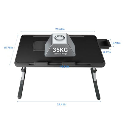 Adjustable Laptop Lap Desk with Cooling Fan USB Light for Adults 60 * 40cm,Black - color: Black+holder,60*40cm