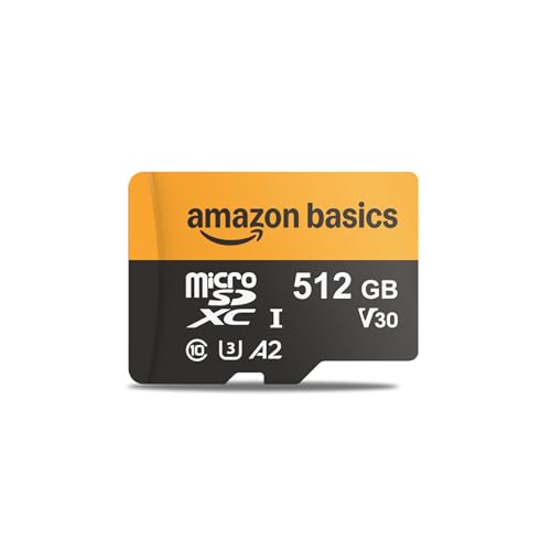Amazon Basics 512GB microSDXC Card with Adapter for Tablets, Smartphones, Action Cameras, GoPRO, Drones, Full HD, Read Speed Up to 200MB/s, 1-Pack - size: 512GB