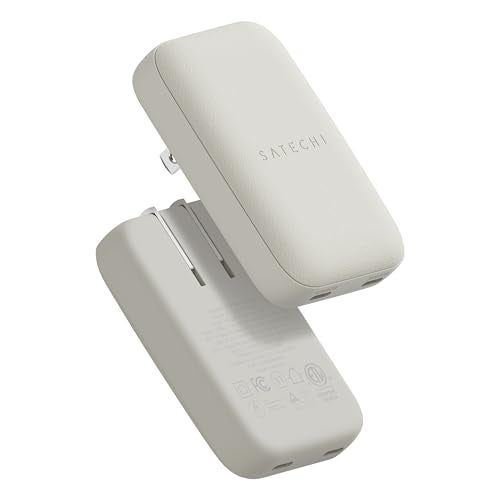 Satechi OntheGo 67W Wall Charger, GaN USB-C Fast Charging, PD 3.0+PPS, Sand | PD 3.0+PPS, dual-port power split (45W+20W), for MacBook, iPad, iPhone, Galaxy, Pixel, Steam Deck - color: Sand
