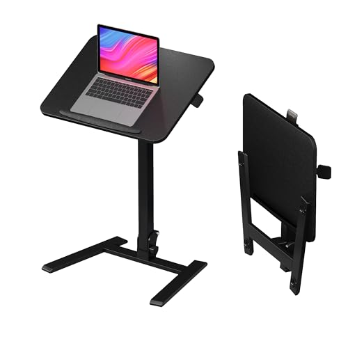 25" Mobile Folding Desk: Pneumatic Sit-Stand, No Assembly | 29-42" Height Adjustable Rolling Laptop Desk, Hidden Wheels, 0-90° Tilt Top. Ideal for Home Office, Craft & Study. - color: Black