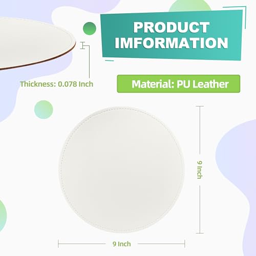 Mouse Pad，Round Mouse Pad，PU Mouse Pad，Leather Mouse Pad with Stitched Edge Micro-Fiber Base with Non-Slip Waterproof，Mouse Pad for Computers，Laptop，9 x 9 Inch (Lily White) - color: Lily white, size: 9L x 9W inches